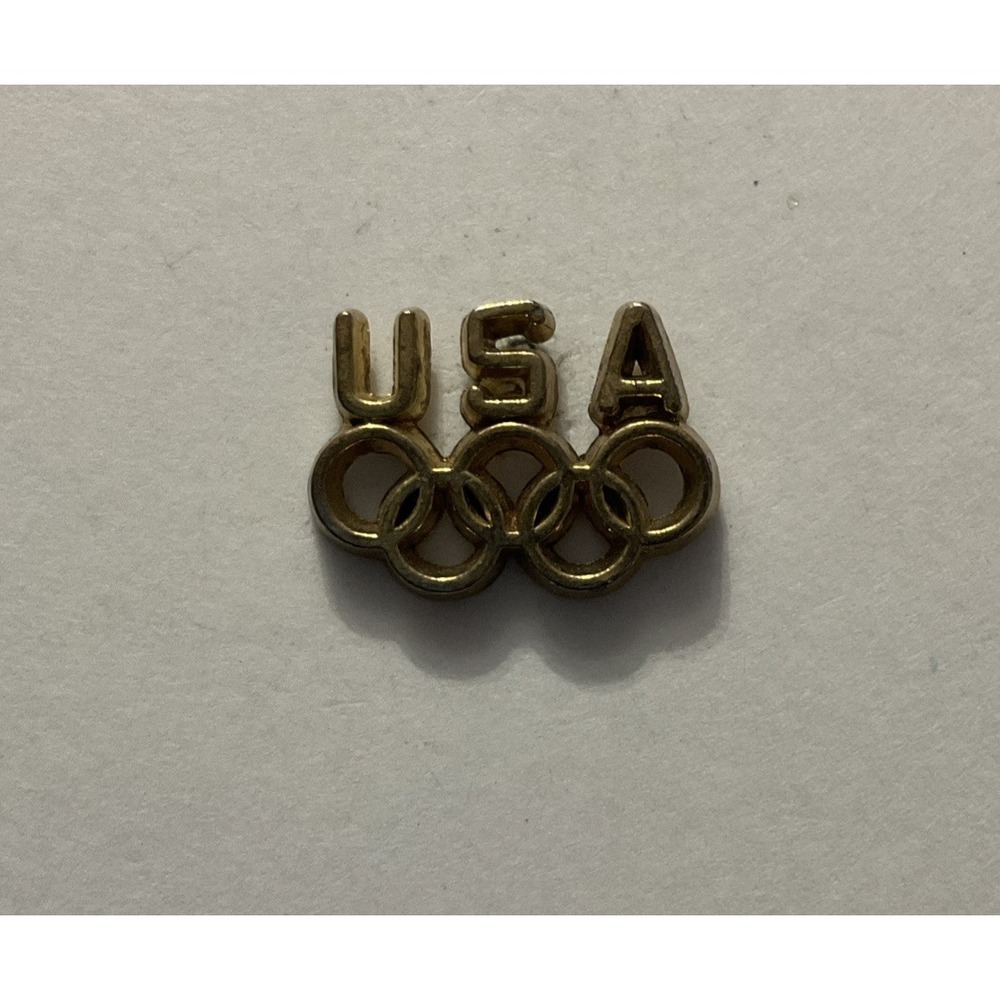 Vtg USA Olympic Rings Gold Tone Lapel Pin Hat Pinback